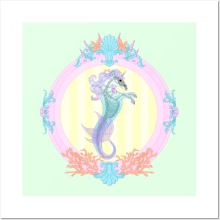 Framed Sea Unicorn (pastel) Posters and Art